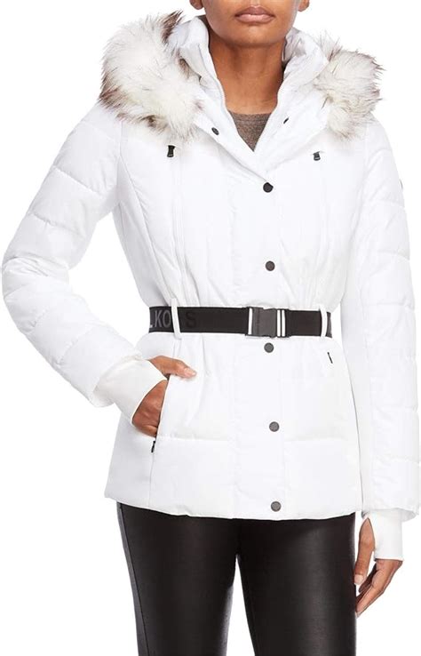 michael kors white belted puffer jacket|Michael Kors lightweight puffer jacket.